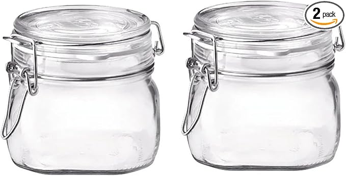 Bormioli Rocco Fido Clear Glass Jar with 85 mm Gasket,0.5 Liter (Pack of 2)