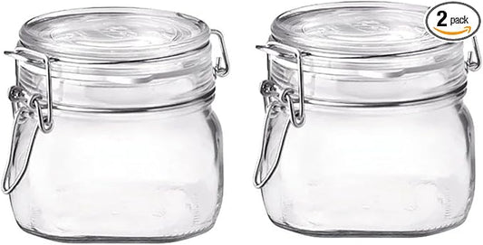 Bormioli Rocco Fido Clear Glass Jar with 85 mm Gasket,0.5 Liter (Pack of 2)