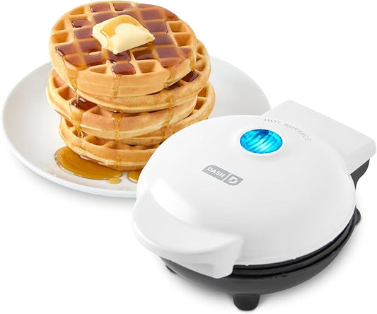 DASH Mini Maker for Individual Waffles, Hash Browns, Keto Chaffles with Easy to Clean, Non-Stick Surfaces, 4 Inch, White