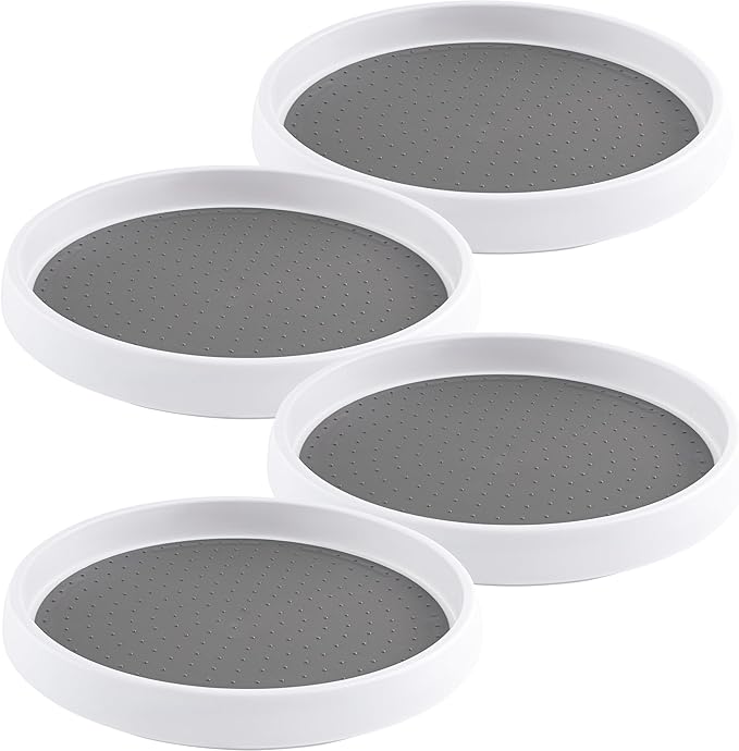 Oizeir 10 Inch Lazy Susan Set of 4 - Non-Skid Turntable for Cabinet to Maximize Storage and Simplify Accessibility in Kitchen, Bathroom, and Pantry Spaces (White)