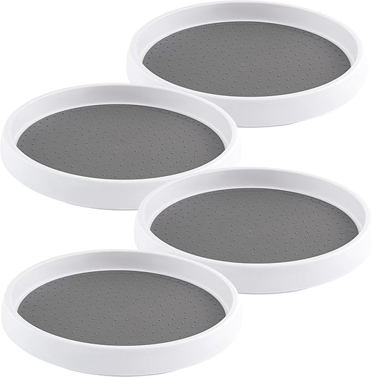 Oizeir 10 Inch Lazy Susan Set of 4 - Non-Skid Turntable for Cabinet to Maximize Storage and Simplify Accessibility in Kitchen, Bathroom, and Pantry Spaces (White)