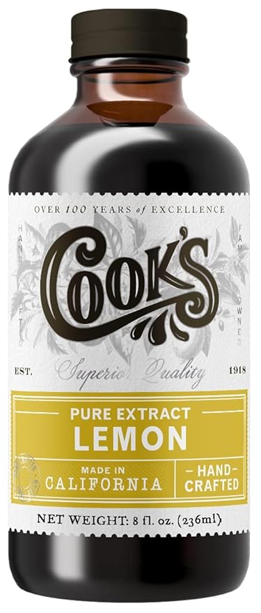 Cook's Pure Lemon Extract, Premium Quality, Cold Pressed Lemon, Sugar Free, Gluten Free, Allergen Free, 8 oz