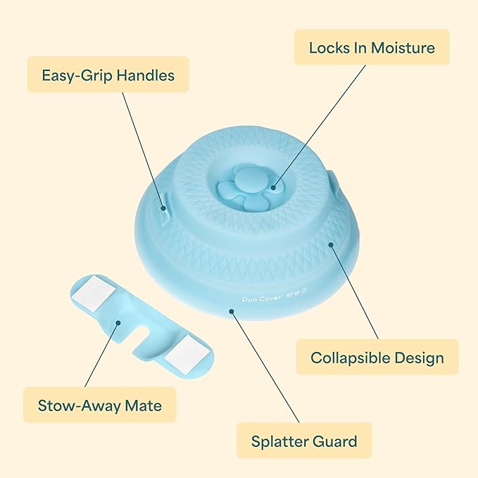 Duo Cover: 4-in-1 Collapsible Hanging Microwave Cover for Food | Microwave Steamer Moist Food | Safely Grabs Hot Dishes From Microwaves | Plastic-Free, BPA-Free Silicone, Dishwasher-Safe | 11"