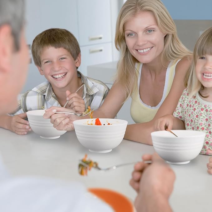 Wheat Straw Bowls Set of 8, Unbreakable White Cereal Bowl 26OZ, Microwave and Dishwasher Safe Oatmeal Bowls, Kitchen Bowl Suitable for Cereal,Salad,Snack (White)