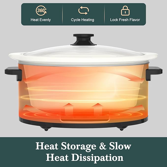 7-Quart Programmable Slow Cooker with Timer Keep Warm - Small Kitchen Appliance for Family Dinners - Serves 6+ People (Red Shell + White Ceramic Liner)