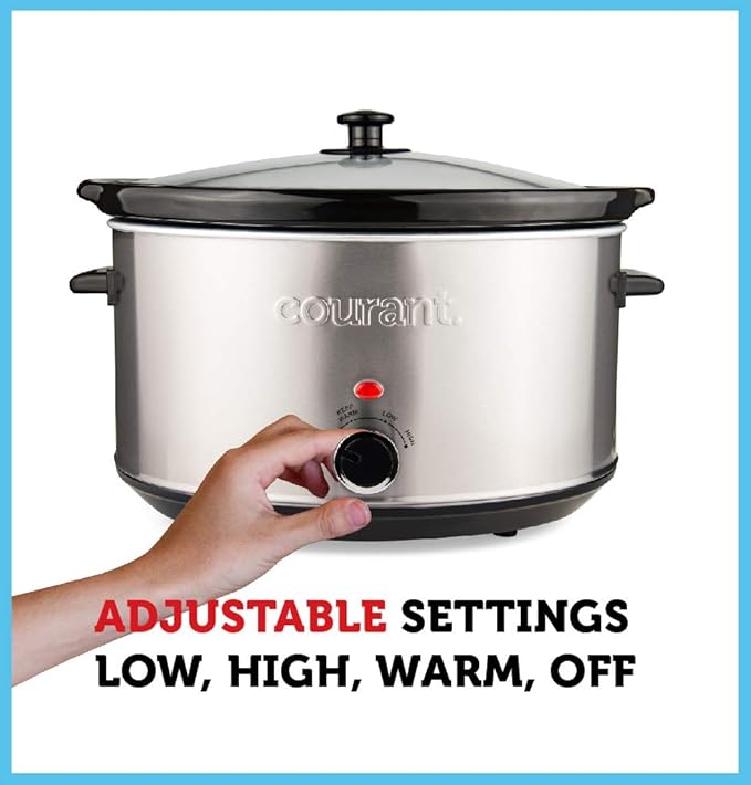 Courant Oval Slow Cooker Crock, with Easy Options 8.5 Quart Dishwasher Safe Pot, Stainless Steel