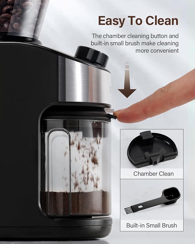 SHARDOR Electric Burr Coffee Grinder, 32 Precision Grind Settings, 40-Second Adjustable Timer, Chamber Cleaning Button, Designed for Coffee Enthusiasts