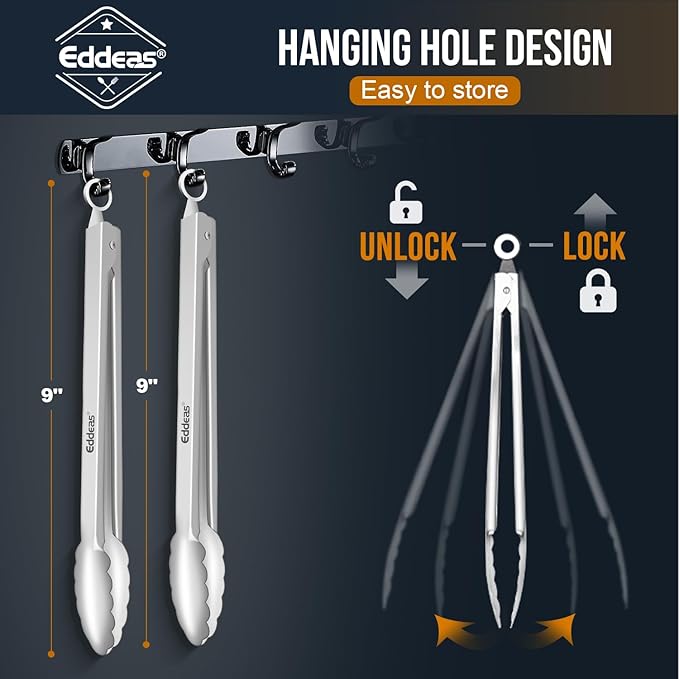 2PCS 9inch Tongs for Cooking - Heat Resistant 600 Degree Kitchen Tongs, Heavy Duty All Metal Food Tongs, Stainless Steel and Non-Slip handle, Salad, Grilling, Barbecue, Dishwasher safe