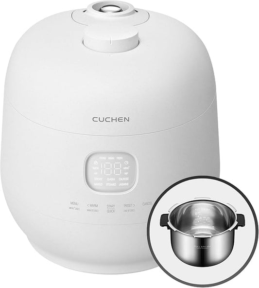[CUCHEN] CRH-TWS0610PWUS, IH Induction Heating Dual Pressure Rice Cooker, 6 Person | 6-cup, 1.14Quarts (uncooked) 12-cup, 2.28Quarts (cooked), Full Stainless Inner Pot, Automatic High/Non-Pressure, Easy Open Handle, Auto Steam Clean, Made in Korea