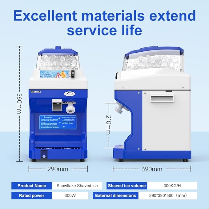 Electric Snow Cone Machine, 300W Ice Shaver Machine, Thickness Adjustable Snow Cone Maker Machine 661LBs/hr Ice Crusher for Bar Parties Events Snack, Home and Commerical Use Blue(5.8Qt)