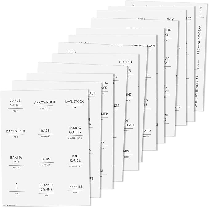 Talented Kitchen 157 Minimalist Style Fridge and Pantry Labels for Containers - Preprinted Kitchen and Refrigerator Organization Stickers for Jars, Food Containers (Black Print on White Matte Backing)