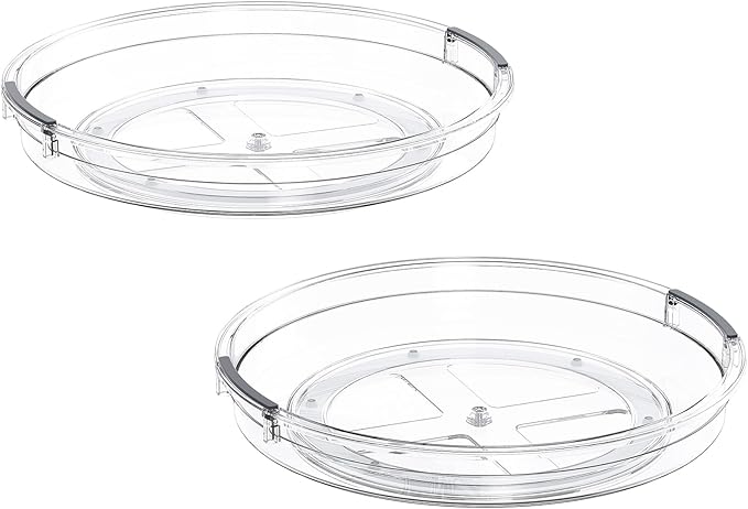LAMU 2 Pack 10.6in Lazy Susan Organizer Turntable for Cabinet, Clear Lazy Susan for Refrigerator Rotating Organizer for Fridge, Kitchen, Pantry, Countertop, Bathroom, Medicine Cabinet Organizer