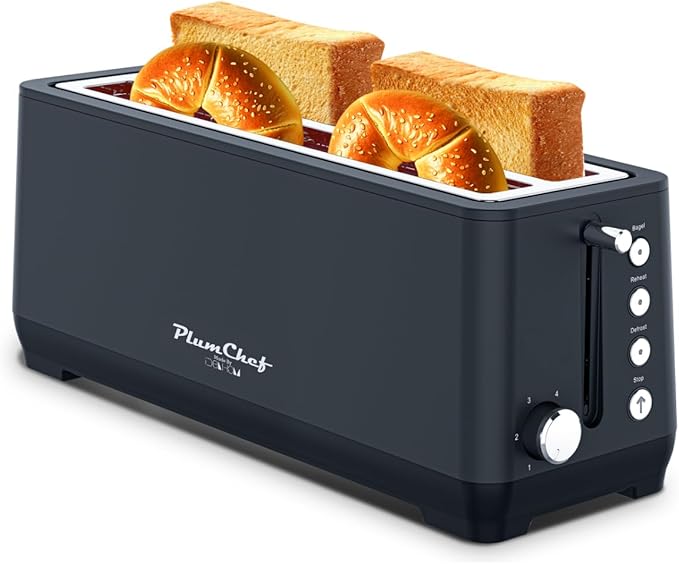 4-Slice Toaster, Extra Wide Long Slot Toaster with Warming Rack, 6 Browning Settings, Bagel/Defrost/Reheat Functions, Removable Crumb Tray, Stainless Steel Housing 1350W (1, Matte Blue)