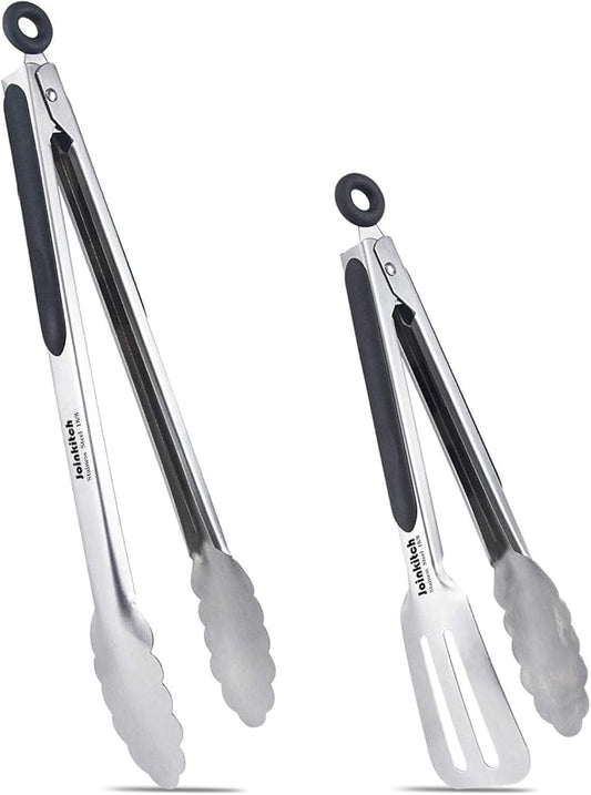 Kitchen Tongs, Joinkitch Stainless Steel Cooking Tongs Set 2 pack (12-inch.9-inch) With Heat Resistant Handle For Kitchen Outdoor Barbeque Salad Fish Thick Steak