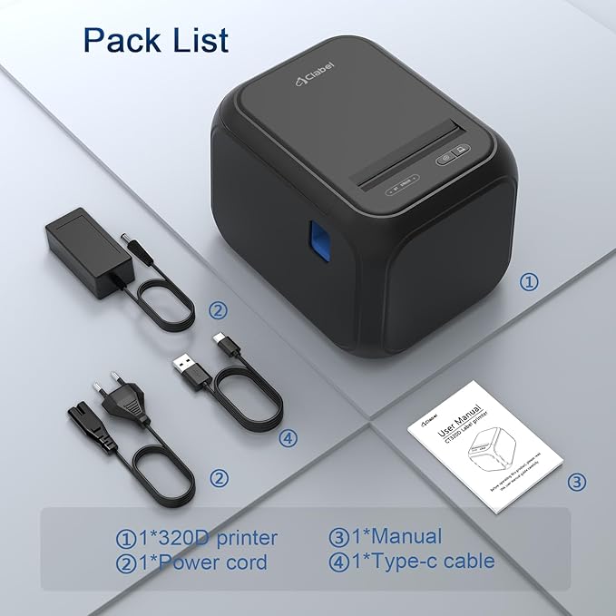 CLABEL Desk Bluetooth Barcode Label Printer: Label Maker with Direct Thermal Printing, 3 Inch Print Width for Barcodes Address Shipping Warehouse with 1 Roll Label (3 Inch Soot)