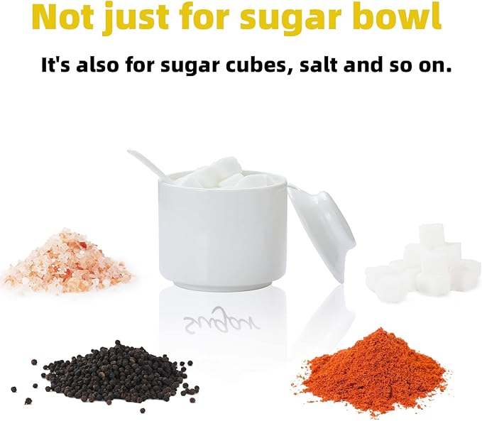 ONTUBE Ceramic Sugar Bowl with Lid and Spoon,Porcelain Seasoning Box Salt Bowl,8oz White