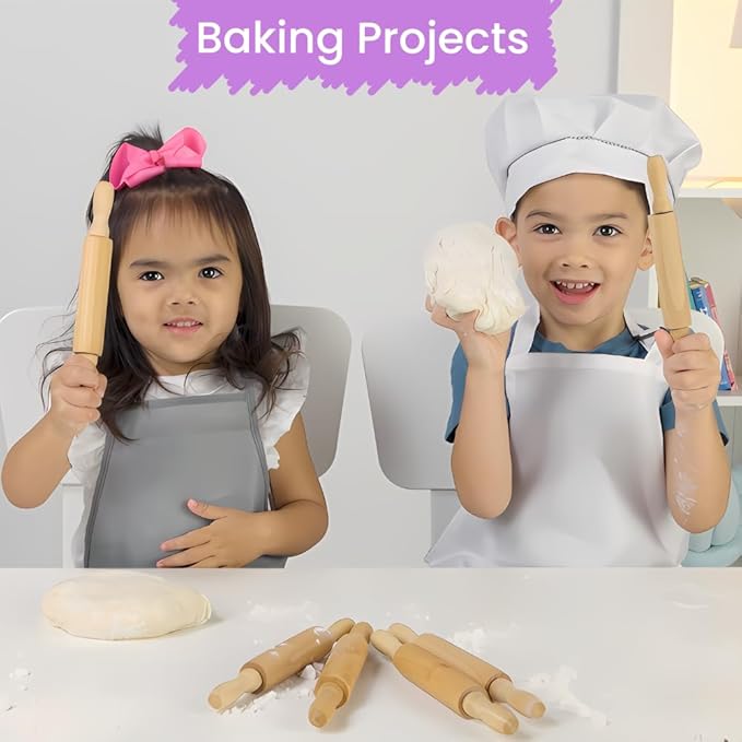 Premium Mini Rolling Pins, 8-Inch, 6-Pack – Splinter-Free, Non-Stick Hardwood for Joyful Kids’ Baking, Sensory Crafts, Play-Doh, Clay, Therapeutic Fine Motor Skill Play for Creative Young Bakers