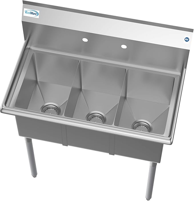 KoolMore 36" 3 Compartment Stainless Steel Triple Bowl NSF Commercial Kitchen Sink - Bowl Size 10" x 14" x 10"