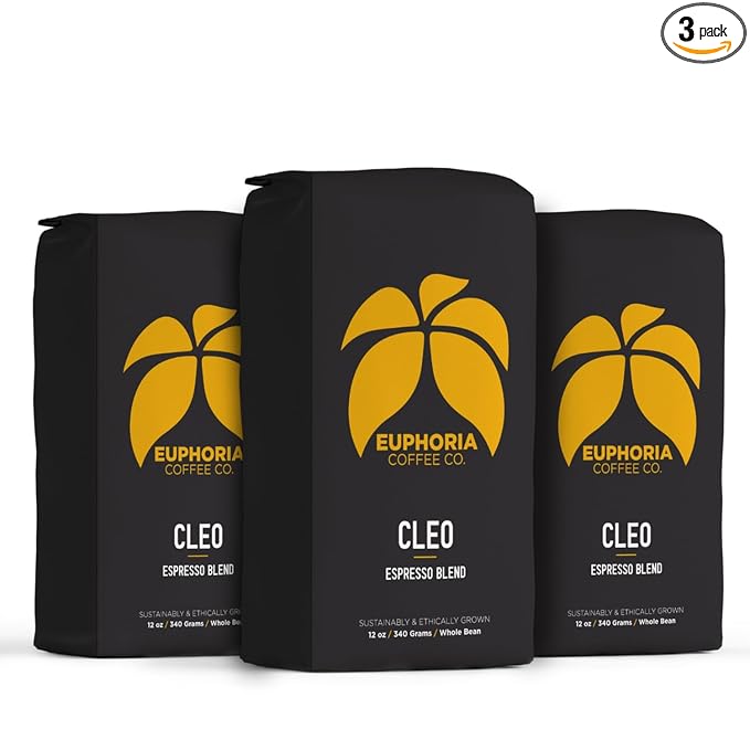 EUPHORIA COFFEE CO. Cleo Whole Bean Coffee - Espresso Blend | 12oz Bag (3 Pack)
