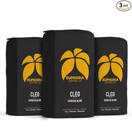 EUPHORIA COFFEE CO. Cleo Whole Bean Coffee - Espresso Blend | 12oz Bag (3 Pack)