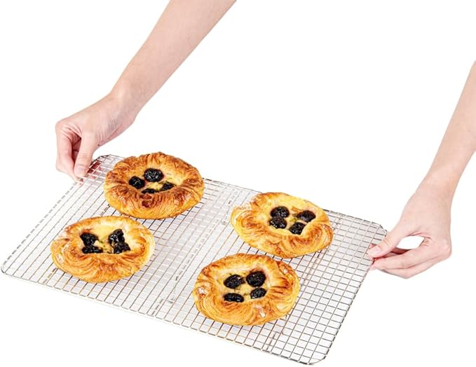 Restaurantware Met Lux 9.8 x 14.8 Inch Wire Baking Rack 1 Heavy-Duty Oven Wire Rack - Fits Jelly Roll Pan Dishwashable Stainless Steel Cooling Rack Elevated Feet Oven-Ready Up To 575F