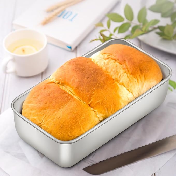 E-far Loaf Pan for Baking Bread, 9 x 5 Inch Stainless Steel Baking Loaf Pans, Metal Bakeware for Bread Meatloaf Cake Brownies, Healthy & Non Toxic, Easy Release & Dishwasher Safe - Set of 3