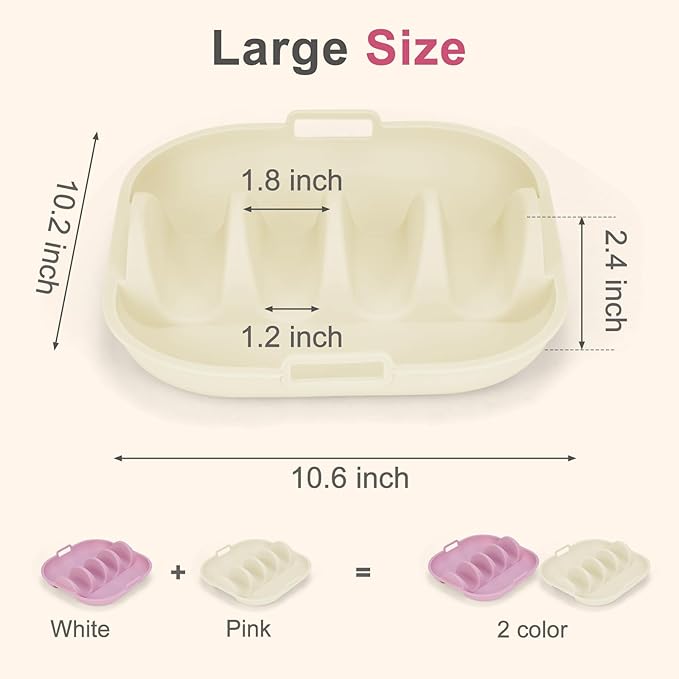 Silicone Taco Holder 2 Pack,10.2in Upgrade Reusable Taco Plates with Dividers,Fiesta Tacos Holder Tray.Taco Serving Plates, Dishwasher & Microwave Safe(2, WHITE+PINK)
