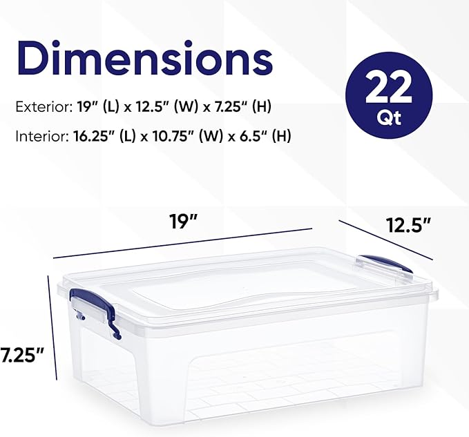 Superio Storage Bins with Lids, Clear Plastic Containers for Organizing, Stackable Totes, BPA Free, Odor Free, Organizer Boxes for Home, and Dorm (2 Pack, 22.7 Qt)