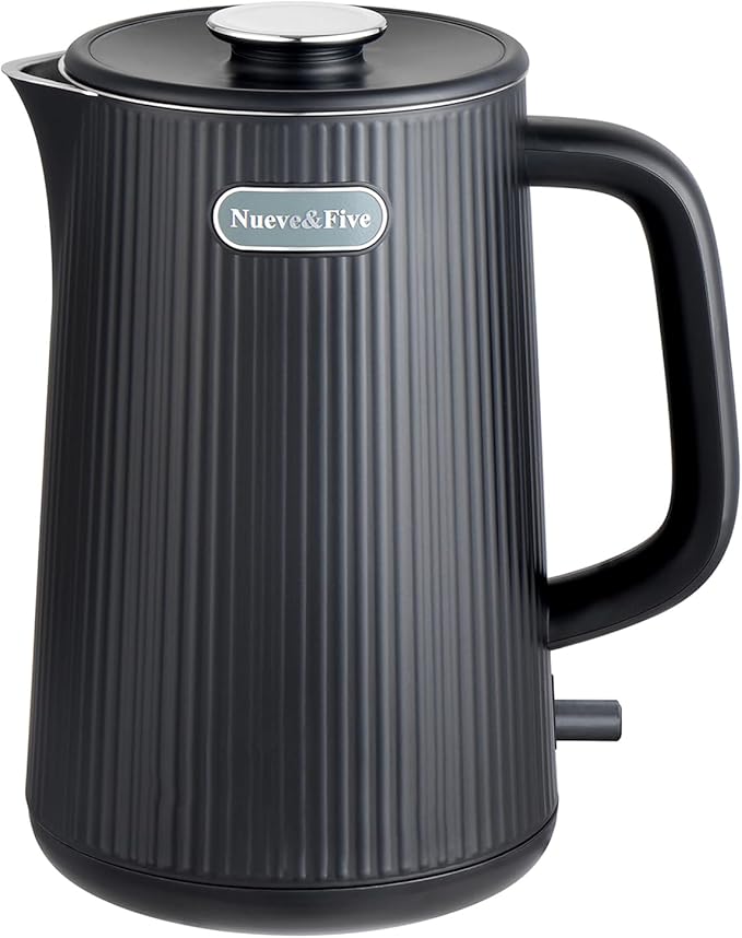 Nueve&Five 1.7L (57oz) Large Electric Kettle Perfect for 7+Cups of Tea and Coffee,2 quarts Double Wall Big Electric Tea Kettle,Auto Shut Off,1200W Hot Water Kettle Electric-Black
