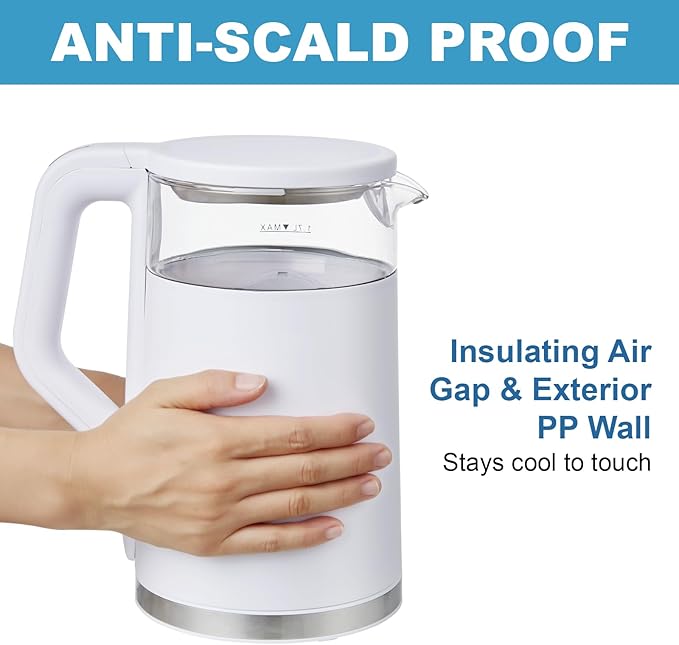 Electric Kettle, 1500W Fast Boiling Glass Water Kettle with Temperature Control, 1.7L Cordless Stainless Steel Base, Keep Warm & Auto Shut-Off, BPA-Free, White