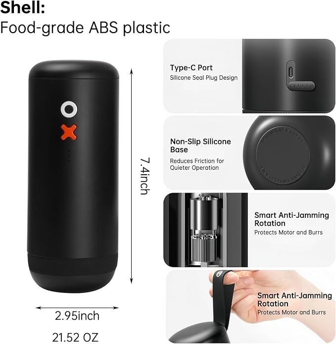 Nuttii Burr Coffee Grinder – Electric, Portable, Small, Quiet Adjustable Conical Burr Mini Coffee Bean Mill 20 Grind Settings for Espresso, Pour-Over, French Press Moka for Home Use (Tangerine Orange)