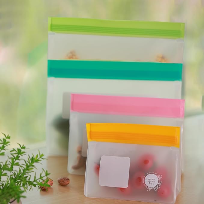 Reusable Silicone Food Storage Bags – 14-Pack Stand-Up, BPA-Free, Freezer, Dishwasher Safe & Eco-Friendly – 3 L, 8 M, 3 S Bags – Airtight Leakproof, Sandwich, Snack, and Meal Prep Baggies (Multicolor)