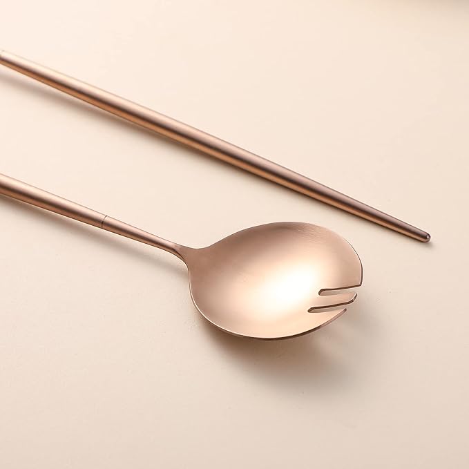 Salad Servers,Spoon and Fork Set 11.41 inch,18/10 Stainless Steel Salad Serving Titanium Plating (Rose gold)