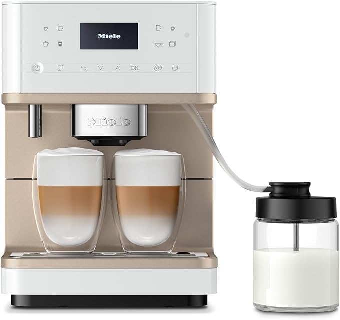 Miele CM 6360 MilkPerfection Automatic Coffee Machine - OneTouch for Two, AromaticSystem, 8 individual profiles, DoubleShot, WiFi-compatible, LED lighting, in Lotus White CleanSteel Metallic
