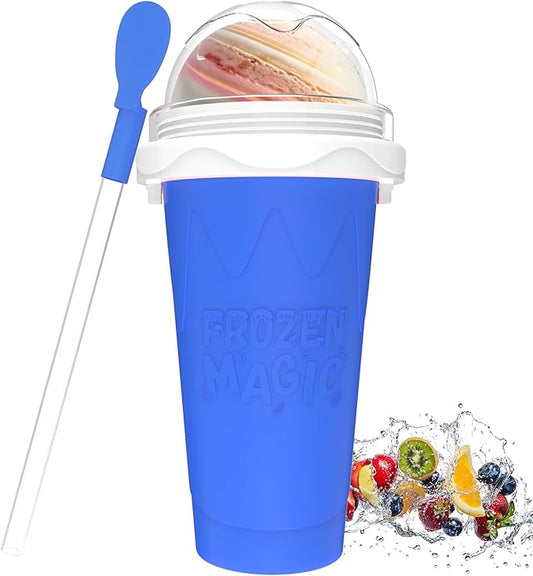 Slushie Maker Cup, Quick Frozen Magic Cups for Homemade Milk Shake Ice Cream Maker, Double Layer Squeeze Slushy Maker Cup, Birthday Gifts for Kids,Friends,Family (Bule)