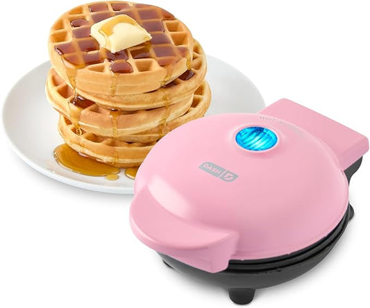 DASH Mini Maker for Individual Waffles, Hash Browns, Keto Chaffles with Easy to Clean, Non-Stick Surfaces, 4 Inch, Pink