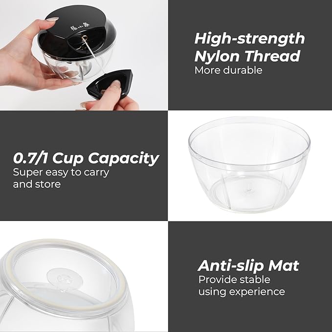 ZHANG XIAO QUAN SINCE 1628 Manual Vegetable Chopper, Hand Pull String Vegetable Garlic Mincer Onion Cutter for Veggie, Peppers, Tomatoes, Ginger, Fruits, Nuts, 2.2 Cup(550ml) Small Food Chopper