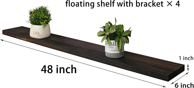 Wood Floating Shelves for Wall, Wooden Wall Shelves for Bedroom, Wall Mounted Shelves for Living Room, Set of 4 Brown 48 Inch