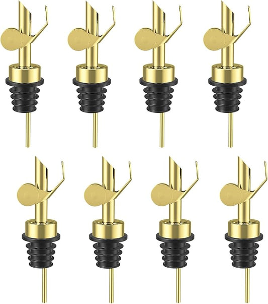 Olive Oil Dispenser Spout, Weighted Liquor Pour Spout, Syrup Dispenser Spout, Stainless Steel Automatic Pour Spouts for Liquor Bottles, Oil Bottles, Vinegar, Syrup and Alcohol 8 Pack Golden