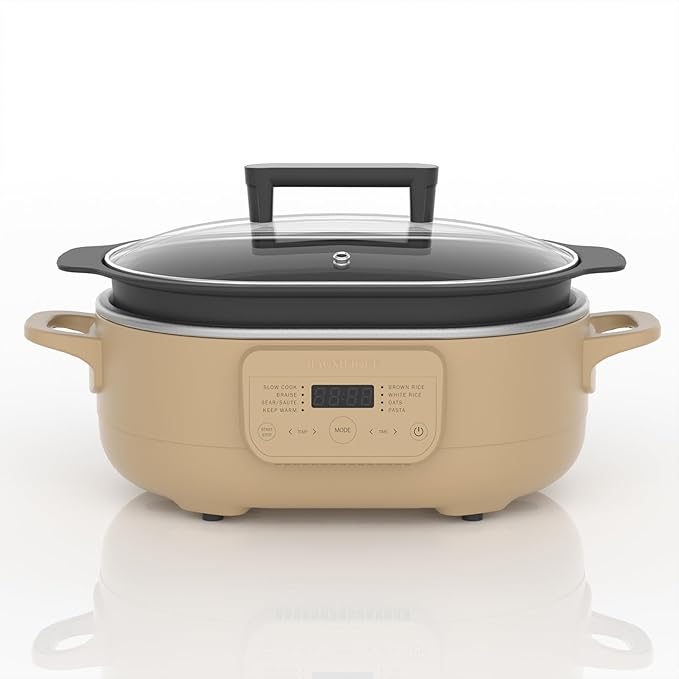 MAGNIFIQUE 6 Quart Multi-Cooker, with 8-in-1 Casserole Programmable Slow Cooker, Dutch Oven, Pasta, Nonstick, Oven Safe Pot to 500°F Brown Sugar