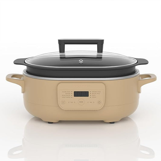 MAGNIFIQUE 6 Quart Multi-Cooker, with 8-in-1 Casserole Programmable Slow Cooker, Dutch Oven, Pasta, Nonstick, Oven Safe Pot to 500°F Brown Sugar