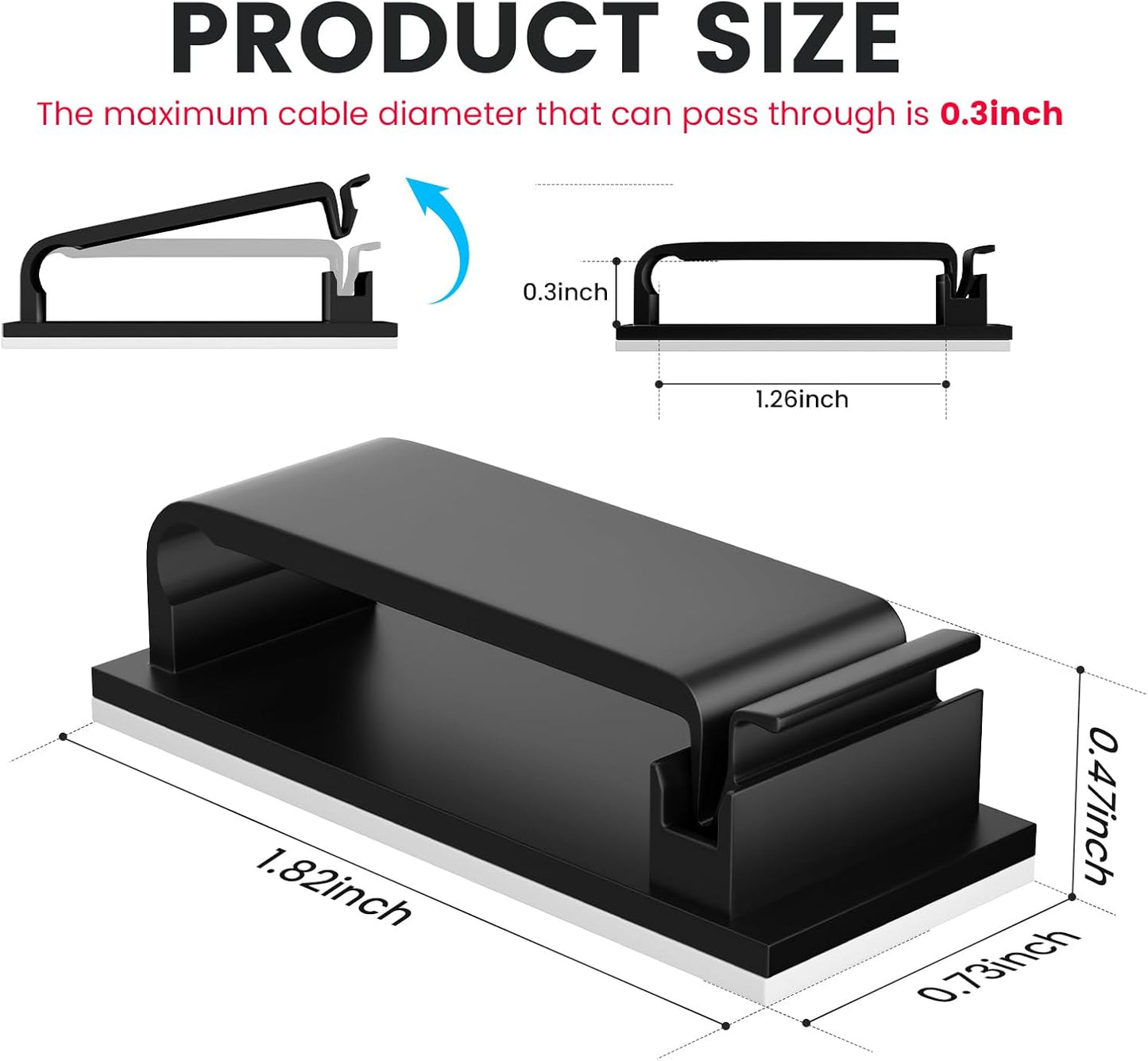 Adhesive Cable Management Clip (20Pcs Black),Cord Management Under Desk,Wire Organizer for TV PC Ethernet HDMI Extension Cord Power Plug