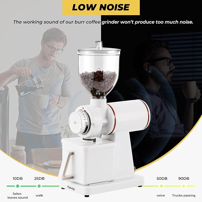 Burr Coffee Grinder Electric Espresso Grinder Commercial & Homeuse Silent Small Coffee Bean Grinder with Hopper Adjustable Grind, With Brush, Spoon, White