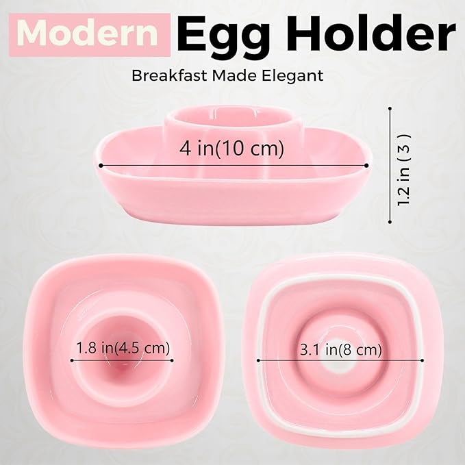 Flexzion Egg Cups for Soft Boiled Eggs - Set of 6 Ceramic Egg Holder - Stackable Egg Coddler Cups with Base for Serving, Breakfast, Brunch - Kitchen Table Decor, Pink