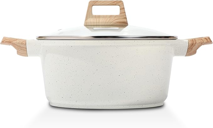 ESLITE LIFE Nonstick Stock Pot with Lid, 7 Quart Granite Casserole Large Soup Pot Pasta Cooking Pot, Induction Compatible, PTFE & PFOA Free, White