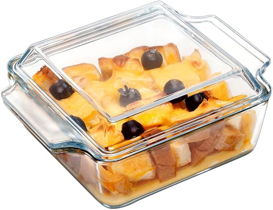 NUTRIUPS 6x6 Inches Square Glass Casserole Dish With Glass Lid - Microwave Safe Bakeware for Cooking