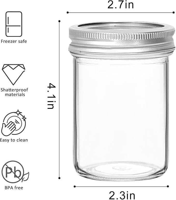 VERONES Mason Jars 8 OZ, 8 OZ Canning Jars Jelly Jars With Regular Lids, Ideal for Jam, Honey, Wedding Favors, Shower Favors