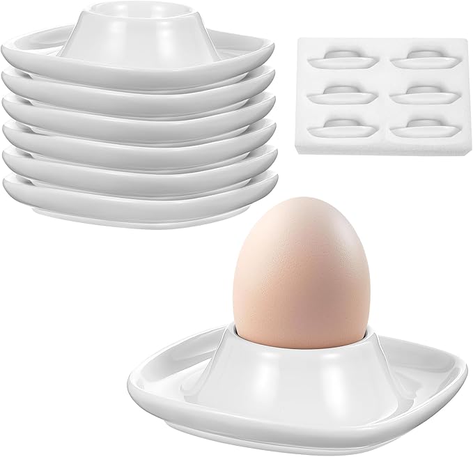 Honeydak 6 Pcs White Ceramic Egg Cups Hard Soft Boiled Egg Holders Stackable Porcelain Dish with Base for Breakfast Brunch Kitchen Serving Table Decor