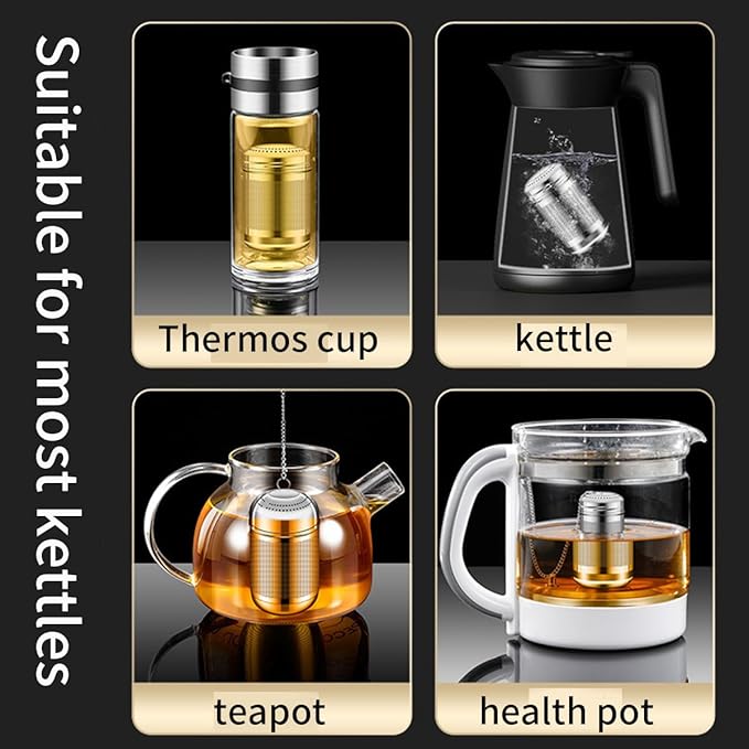 2pcs Tea Infuser, 304 Stainless Steel Tea Strainers for Loose Tea, Loose Leaf Tea Steeper, Fine Mesh Tea Ball holder with Chain Hook and Lid, Reusable Tea Filter Bags Diffusers