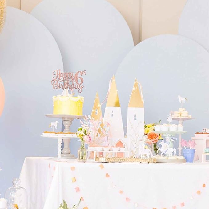 1 PCS Happy 6th Birthday Cake Topper - Glitter Cheers to 6 Years - Fabulous Cake Decoration for 6th Birthday Theme Party - Rose Gold